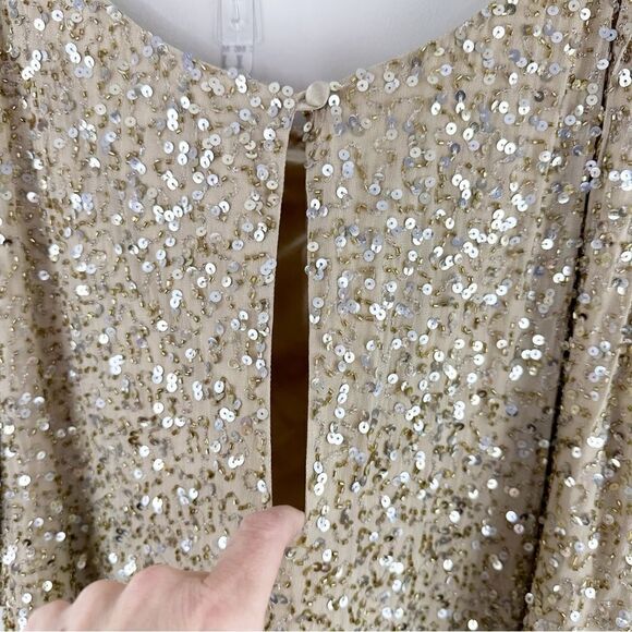 Aidan Mattox Silk Dress Gold Beaded Sequin Cold Shoulder Mini Cocktail Prom Sz 2 - Picture 13 of 15